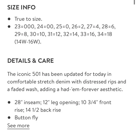 NWT Levi’s 501 High Waist wedgie Skinny fit Jeans - Picture 2 of 2